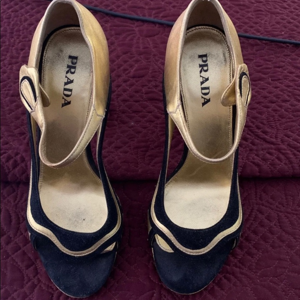 Prada Black suede, Gold
